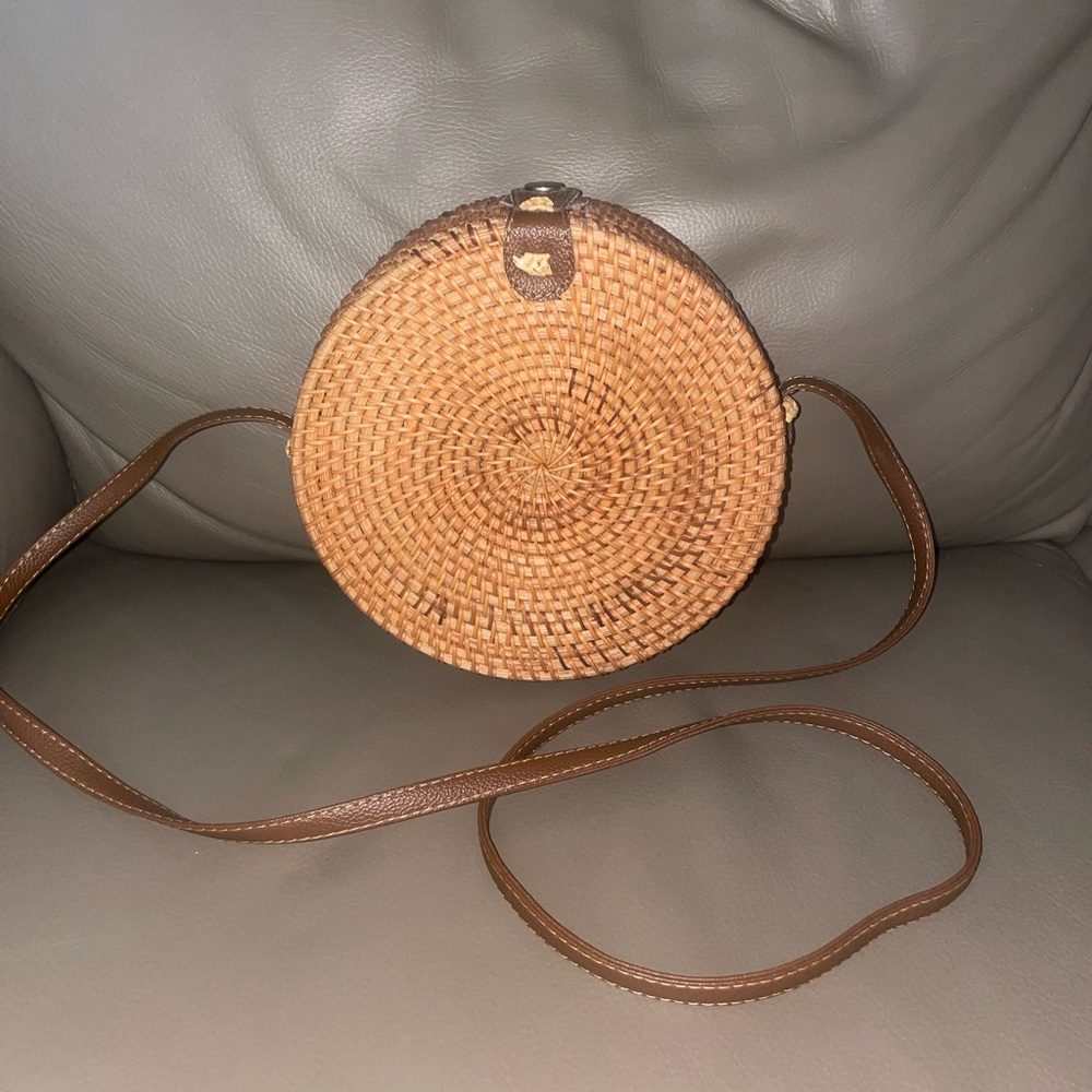 Round Wicker Crossbody Bag